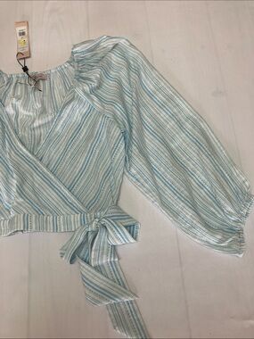 Striped Blue Tie-Waist Women's Wrap Top